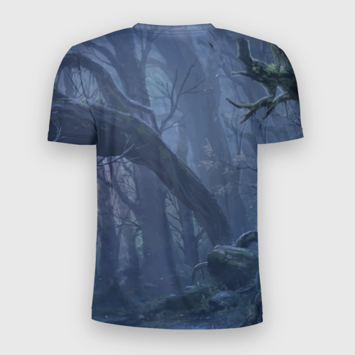 Мужская футболка 3D Slim с принтом Ведьма малолетка в тёмном лесу с дракончиком, вид сзади #1