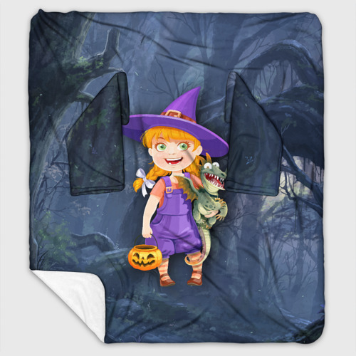 Плед с рукавами с принтом Ведьма малолетка в тёмном лесу с дракончиком, вид спереди #2