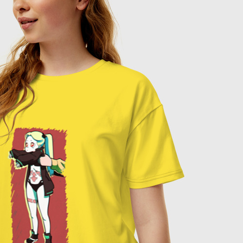 Женская футболка хлопок Oversize Ребекка Cyberpunk Edgerunner, цвет желтый - фото 3