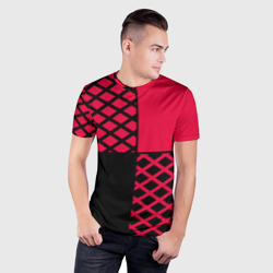Мужская футболка 3D Slim Черно-красный геометрический узор  - фото 2