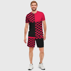 Мужской костюм с шортами 3D Черно-красный геометрический узор  - фото 2