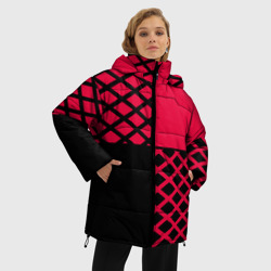 Женская зимняя куртка Oversize Черно-красный геометрический узор  - фото 2