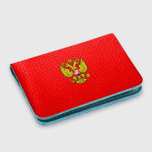 Картхолдер с принтом Герб Российской Империи на красном фоне, цвет бирюзовый