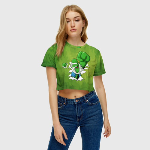 Женская футболка Crop-top 3D Гомер Симпсон разрывает ткань на одежде, цвет 3D печать - фото 3