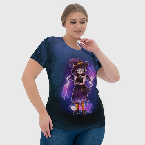 Женская футболка 3D с принтом Ведьма-малолетка с котами - Halloween, фото #4