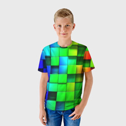 Детская футболка 3D Цветные неоновые кубы - фото 2