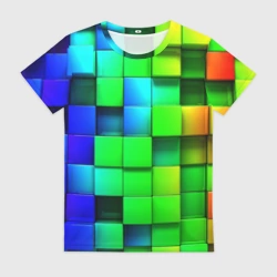 Женская футболка 3D Цветные неоновые кубы