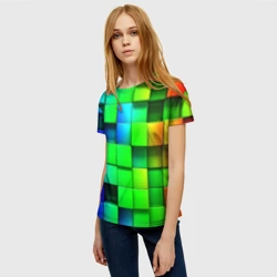 Женская футболка 3D Цветные неоновые кубы - фото 2