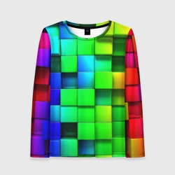 Женский лонгслив 3D Цветные неоновые кубы