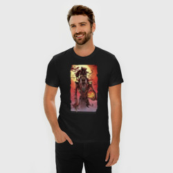 Мужская футболка хлопок Slim Галантный чувак с чёрным котом на плече  - фото 2