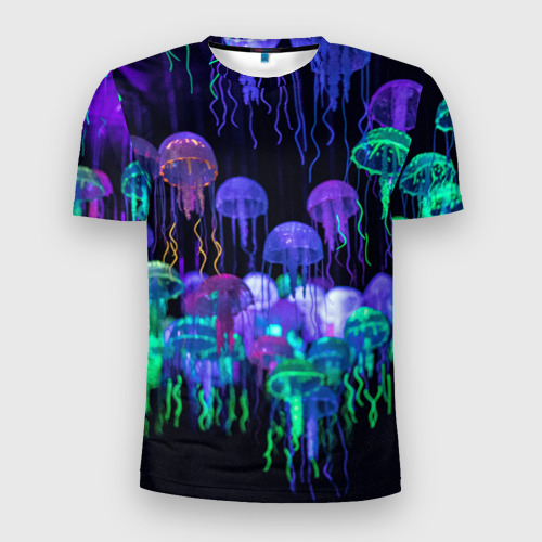 Мужская футболка 3D Slim Мы веселые неоновые медузы, цвет 3D печать