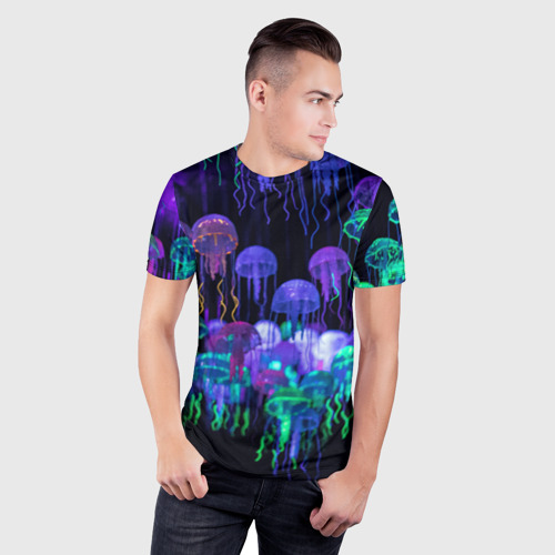 Мужская футболка 3D Slim Мы веселые неоновые медузы, цвет 3D печать - фото 3
