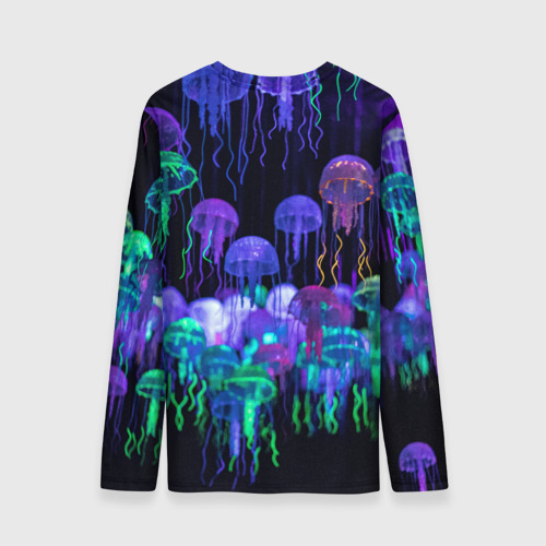 Мужской лонгслив 3D с принтом Мы веселые неоновые медузы, вид сзади #1