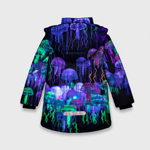 Зимняя куртка для девочек 3D Мы веселые неоновые медузы, цвет черный - фото 2