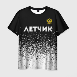 Мужская футболка 3D Летчик из России и герб РФ: символ сверху