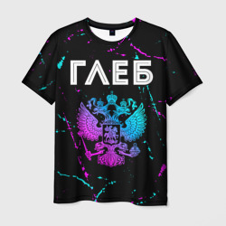 Мужская футболка 3D Глеб и неоновый герб России