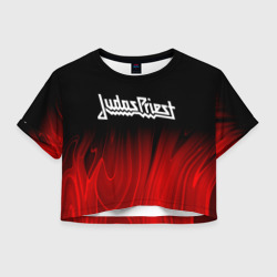 Женская футболка Crop-top 3D Judas Priest red plasma