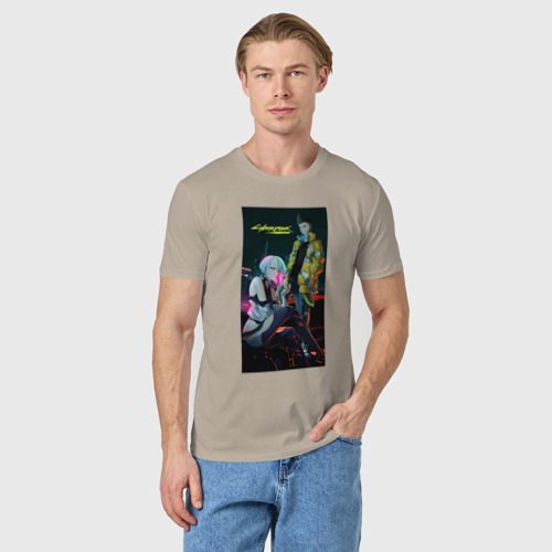 Мужская футболка хлопок Аниме Cyberpunk Edgerunners Дэвид и Люси, цвет миндальный - фото 3