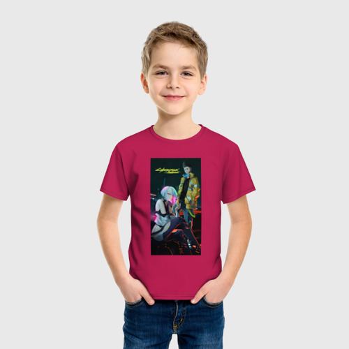 Детская футболка хлопок Аниме Cyberpunk Edgerunners Дэвид и Люси, цвет маджента - фото 3