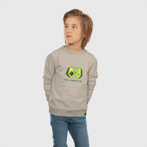 Детский свитшот хлопок Влюбленные авокадо. Милые авокадики, цвет миндальный - фото 5