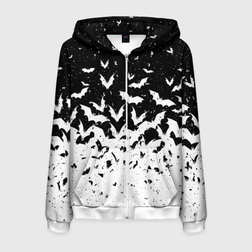 Мужская толстовка 3D на молнии Black and white bat pattern, цвет белый