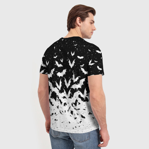 Мужская футболка 3D с принтом Black and white bat pattern, вид сзади #2