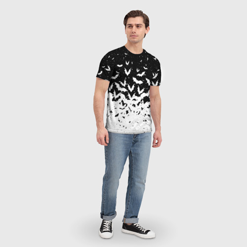 Мужская футболка 3D с принтом Black and white bat pattern, вид сбоку #3