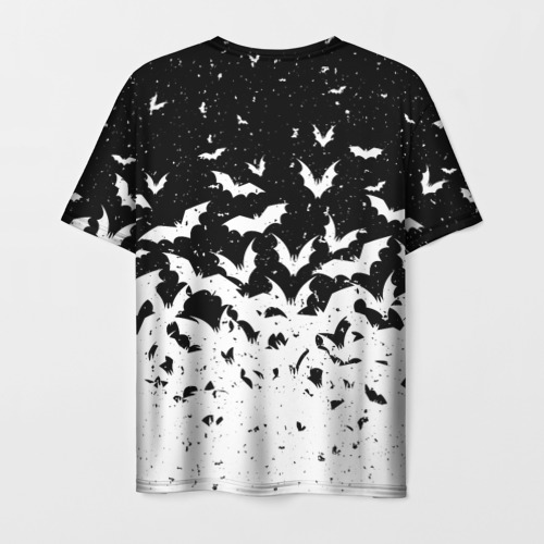 Мужская футболка 3D с принтом Black and white bat pattern, вид сзади #1