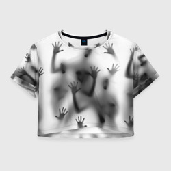Женская футболка Crop-top 3D Bodies inside behind a white wall