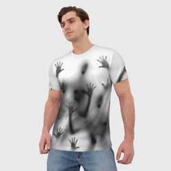 Мужская футболка 3D Bodies inside behind a white wall - фото 2