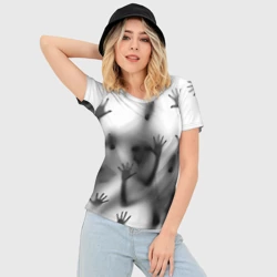 Женская футболка 3D Slim Bodies inside behind a white wall - фото 2