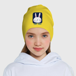 Шапка с принтом Funny - Bunny для ребенка, вид на модели спереди №4. Цвет основы: желтый