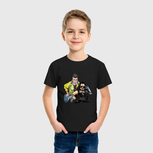 Детская футболка хлопок с принтом Дэвид и Сильверхенд - Киберпанк, фото на моделе #1