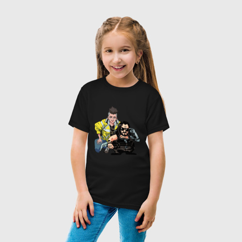 Детская футболка хлопок с принтом Дэвид и Сильверхенд - Киберпанк, вид сбоку #3