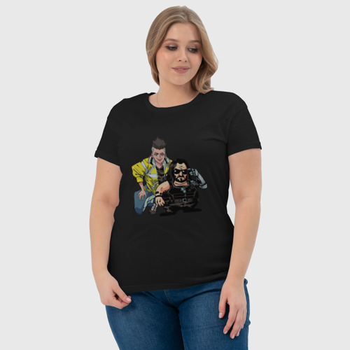 Женская футболка хлопок с принтом Дэвид и Сильверхенд - Киберпанк, фото #4