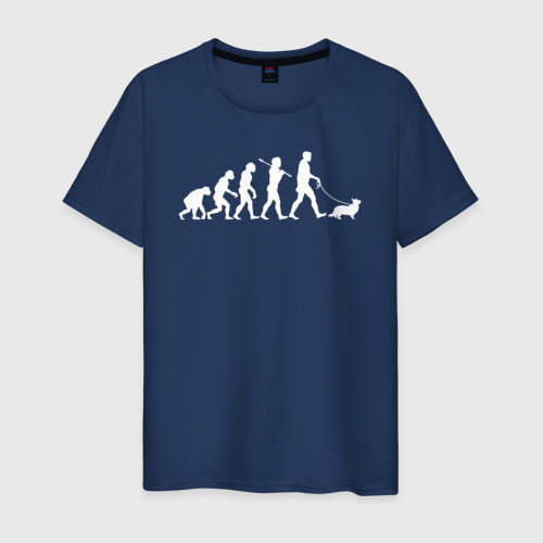 Мужская футболка из хлопка с принтом Эволюция во владельца корги, вид спереди №1