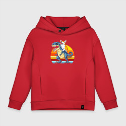Детское худи Oversize хлопок Корги верхом на тираннозавре