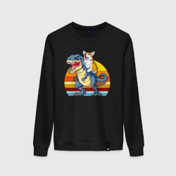 Женский свитшот хлопок Корги верхом на тираннозавре