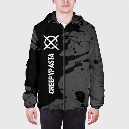Мужская куртка 3D с принтом CreepyPasta glitch на темном фоне: по-вертикали, вид сбоку #3