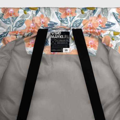 Женская зимняя куртка 3D с принтом Оранжевые орхидеи на серо-белом фоне, фото #5
