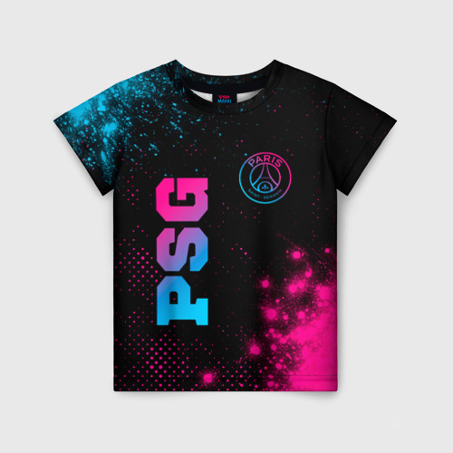 Детская футболка 3D PSG - neon gradient: надпись, символ, цвет 3D печать