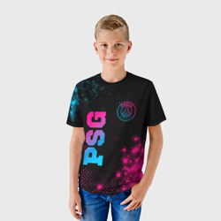 Детская футболка 3D PSG - neon gradient: надпись, символ - фото 2