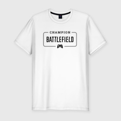 Мужская футболка хлопок Slim Battlefield gaming champion: рамка с лого и джойстиком