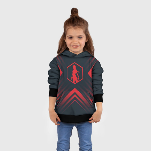 Детская толстовка 3D Красный символ Tomb Raider на темном фоне со стрелками, цвет черный - фото 4
