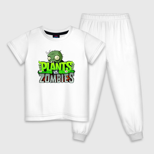Детская пижама хлопок с принтом Plants vs Zombies - Logotype, вид спереди #2