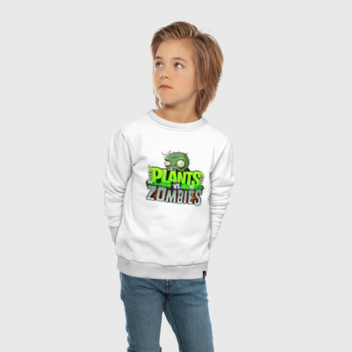 Детский свитшот хлопок с принтом Plants vs Zombies - Logotype, вид сбоку #3