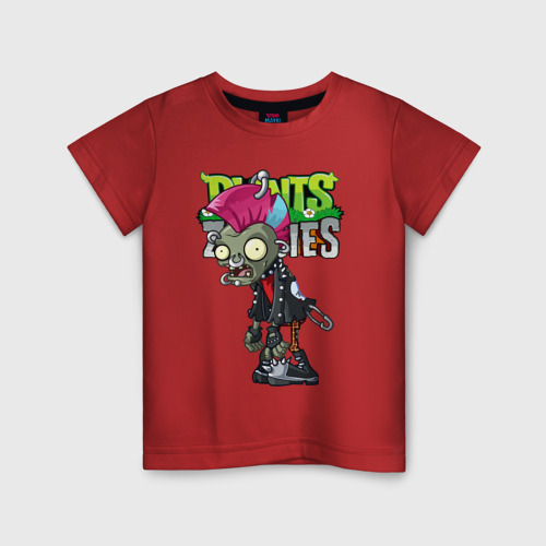 Детская футболка хлопок с принтом Plants vs Zombies - Зомби панк, вид спереди #2