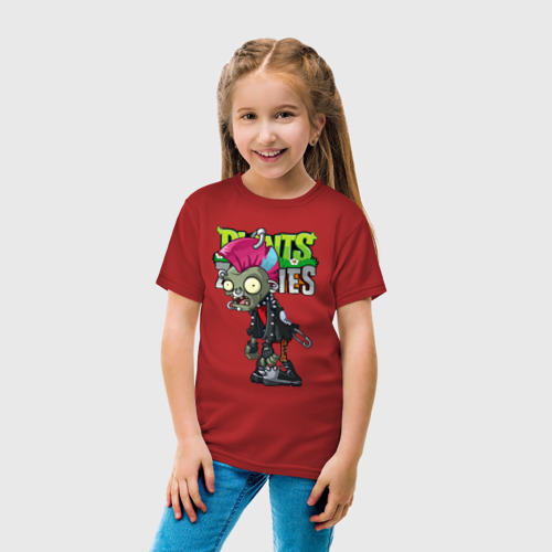 Детская футболка хлопок с принтом Plants vs Zombies - Зомби панк, вид сбоку #3