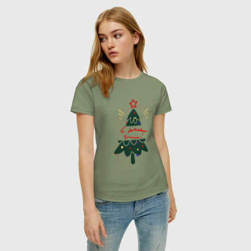 Женская футболка хлопок Сновым годом на врачебном, цвет авокадо - фото 3