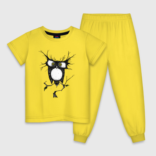 Детская пижама хлопок Сова и безумие, цвет желтый